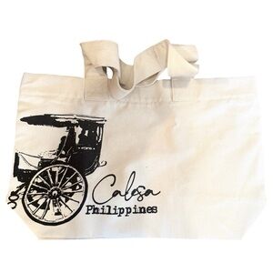 🌈 6/$60 New “Calesa Philippines” Cotton Tote Bag Cream/Black 20” x 13”